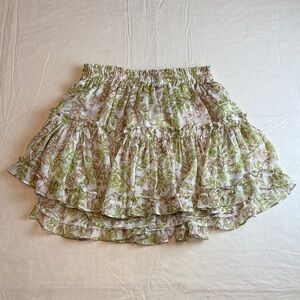 Misa Los Angeles Green Creme Floral Ruffle Mini Skirt Size S NWT